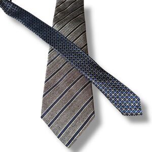Gallieni Gray & Navy Striped 100% Silk Handmade in Italy Neck Tie